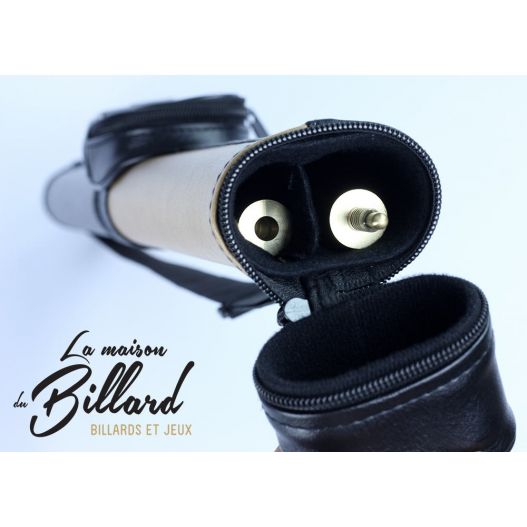 Tube rangement  ½ queue billard cuir noir et marron-4