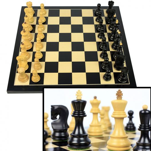 Jeu d’échecs Zagreb – 45 cm – Finition ébène et buis, marqueterie haut de gamme-1