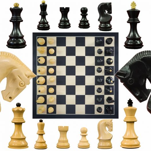 Jeu d’échecs Zagreb, 40 cm en Finition ébène et buis, marqueterie haut de gamme-0