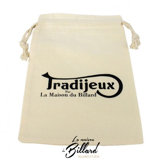 Sac en toile beige avec cordon, imprimé Tradijeux par La Maison du Billard – rangement pour jeux traditionnels