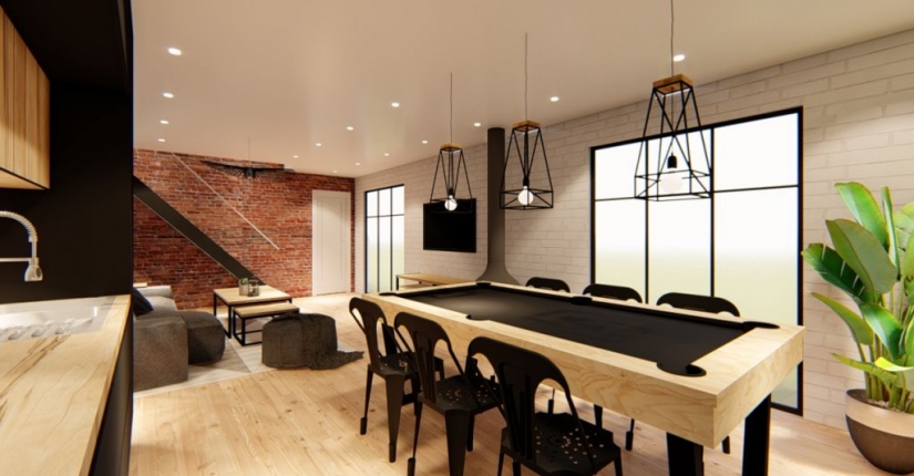 Décoration d’intérieur autour du billard table (Pièce en long)